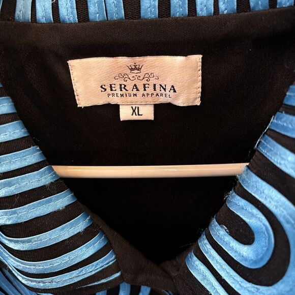 Serafina Premium RuffleTop XL Button Double Collar Sheer 3/4 Sleeve Lined Ribbon - Picture 2 of 11